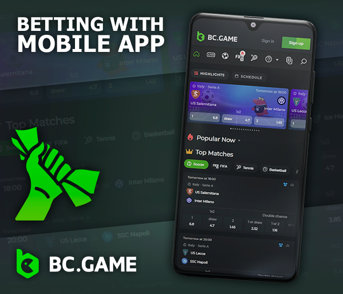 Betting in BC Game mobile app - how to bet via phone