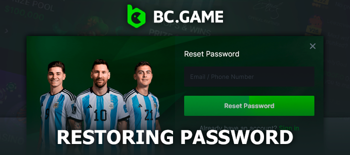 BC Game password recovery process - how to regain access to account