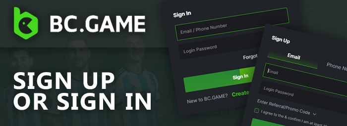 Sign up or log in to your BC Game account