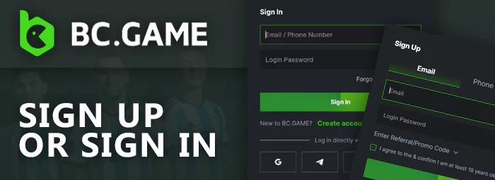 Sign up for BC Game or log in to your account