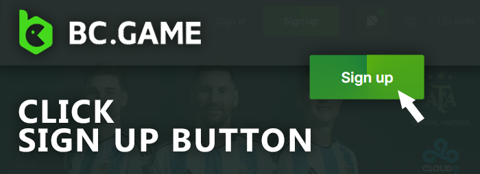 Click the green BC Game "Sign Up" button