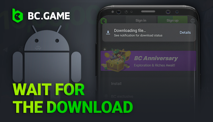 Wait for the BCGame app to download on android