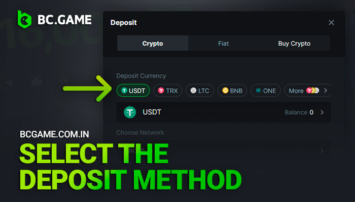 Choice of currency when depositing in BCGame