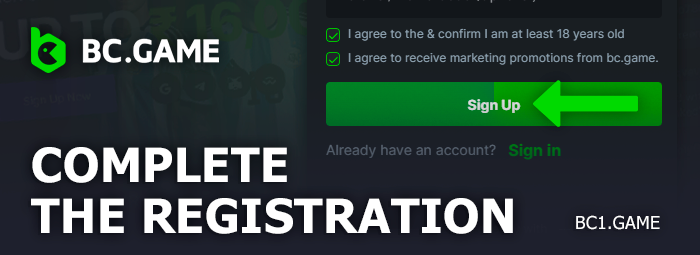 Confirm registration in BC.Game
